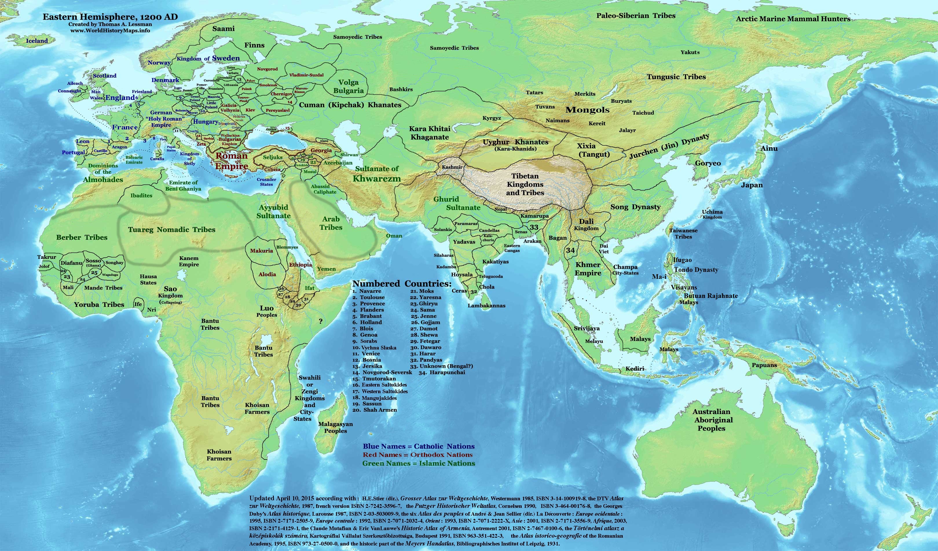 Карта Евразии до начала монгольских завоеваний