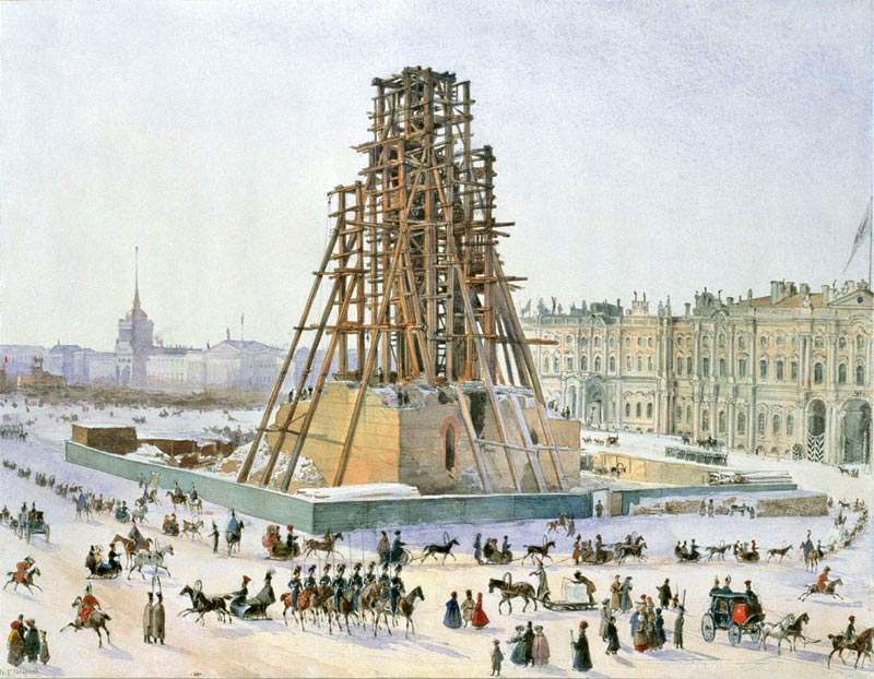 Григорий Гагарин. Александрийская колонна в лесах. 1832
